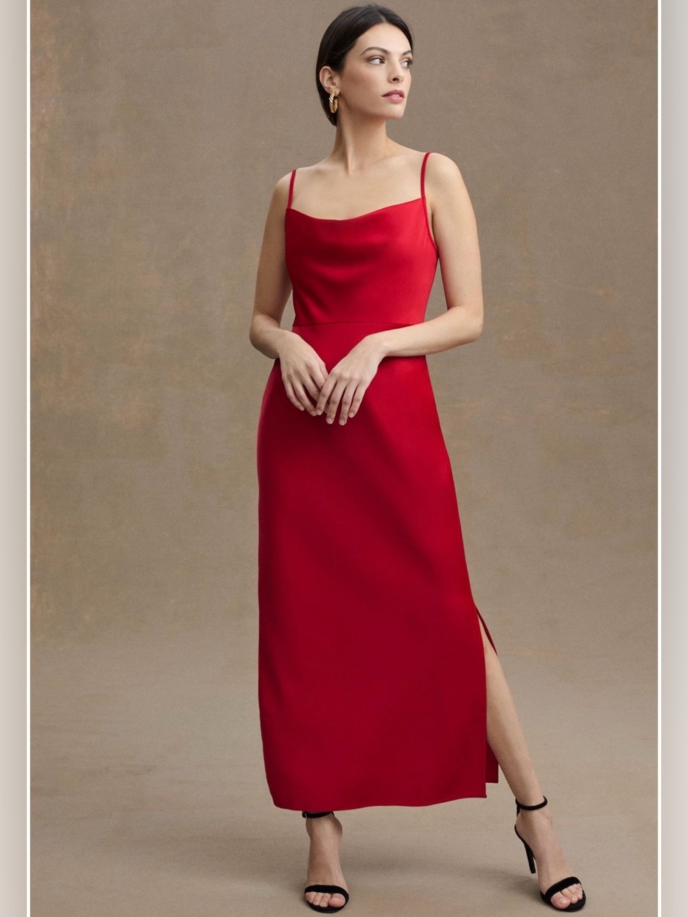BHLDN Cali satin cowl neck midi slip dress